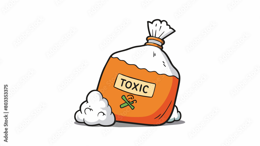 Aufkleber A bag filled with white powder that emits a strong choking odor. It is labeled as toxic and can cause respiratory problems if inhaled.. Cartoon Vector