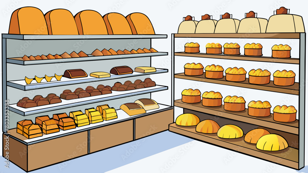 Aufkleber a bakery section filled with the heavenly scent of freshly baked bread and pastries. shelves are lin
