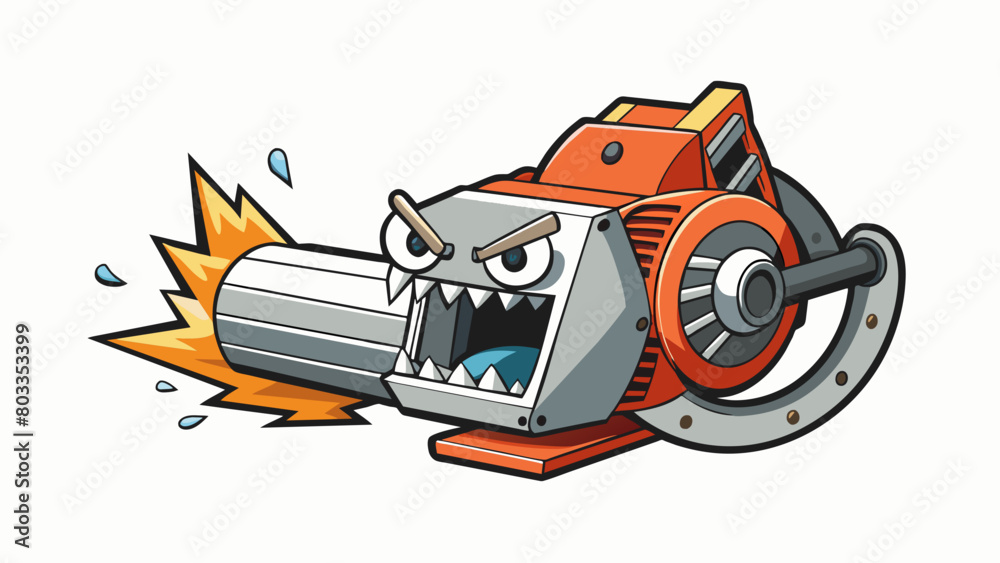 Poster With its intimidating size and loud grinding noises the industrial grinder looks like a beast from a scifi movie. Its sharp teeth rotate at high. Cartoon Vector