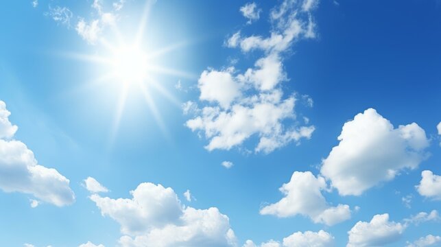 Blue sky and white clouds with shining sun