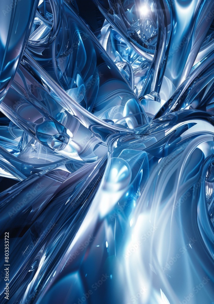 Fototapete blue and silver abstract 3d rendering of a complex organic structure