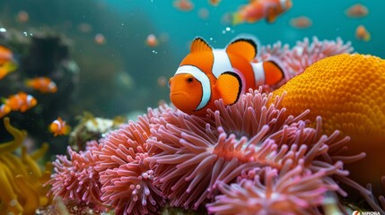Clownfish and sea anemone in a beautiful underwater world
