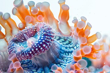 Underwater close up of a purple and orange anemone - obrazy, fototapety, plakaty