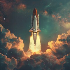 Space Shuttle Atlantis launching into space - obrazy, fototapety, plakaty
