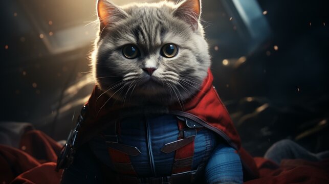 A cute cat wearing a superhero costume