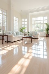 Fototapeta premium Bright and Airy Living Room with White Walls and Large Windows