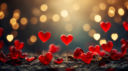 Love's Blurry Symphony: Red Hearts Dance in Bokeh Light