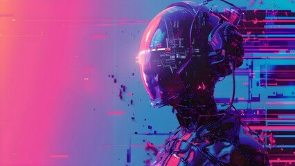 Futuristic cyberpunk design with glitch effect and neon colors on colorful background . Concept Cyberpunk Design, Glitch Effect, Neon Colors, Colorful Background
