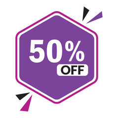 50% OFF Sale Discount Banner. Discount offer price tag. Vector Modern Sticker Illustration.
