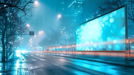 Digital street billboard in a modern city at night: Mockup. Concept Digital street billboard, Mockup, Modern city, Night, Advertising