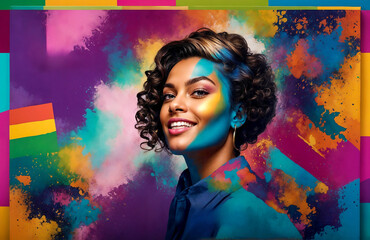 Rainbow Radiance: A Woman Portrait Celebrating Diversity 