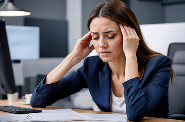Workday Woe: Woman Struggles with Migraine