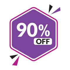 90% OFF Sale Discount Banner. Discount offer price tag. Vector Modern Sticker Illustration.
