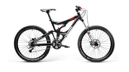 Dual Suspension Black Down Hill Mountain Bike With white and red decal