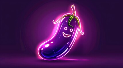 eggplant vegetable character neon light. eggplant vegetable character