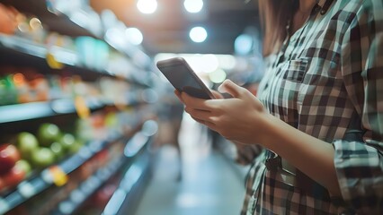 Customers shop on mobile social media platforms . Concept Mobile Shopping, Social Media Marketing, Online Purchases, E-commerce Trends, Customer Behavior