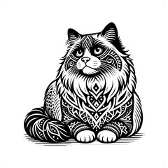persian, ragdoll cat silhouette in animal ethnic, polynesia tribal illustration