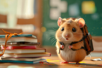 Back to School Concept, Hamster with Books