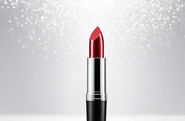 Red lipstick on a grey blurred background, glitter