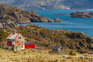 nature sceneries inside the area surroundings of Leknes, Lofoten Islands, Norway, during the spring season