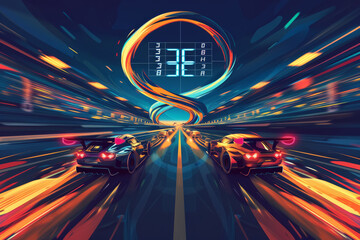 Infinity race track with speed blur and countdown