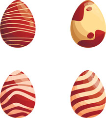 Decorated egg icons set cartoon vector. Various tasty chocolate egg. Easter sweet