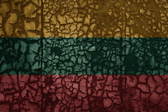flag of lithuania on a grunge vintage metal rusty cracked wall background