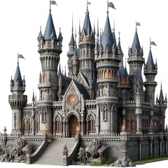 Fototapeta premium Arafed castle on a hill with a bridge and flags generative ai 