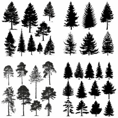 Obraz premium black tree silhouette set pure badge eco outline recreation breath emblem label protection graphic pine trunk woodland