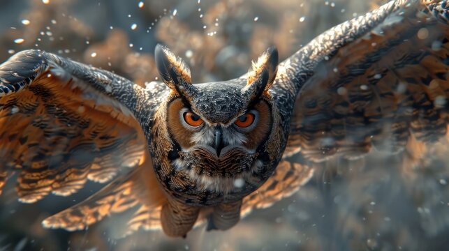 Samurai Battle Armor Adorns Majestic Owl in MidFlight A Striking D Rendered Image