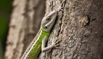 Naklejka na ściany i meble A Lizard Crawling Up A Tree Trunk