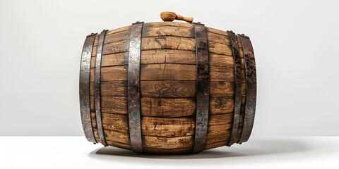 Single wooden wine or whiskey barrel cask Wood Bucket classic wood barrel on white background