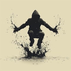 silhouette of a man jumping, Concept: breakdancing, free dancing and grunge style, poster and postcard