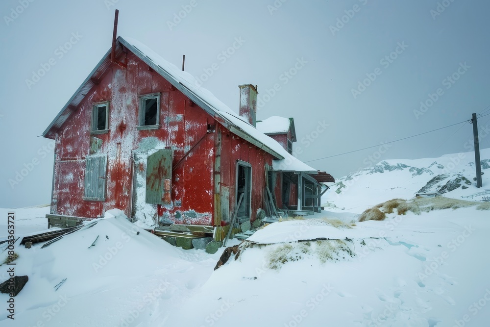 Sticker abandoned survey station, antarctica