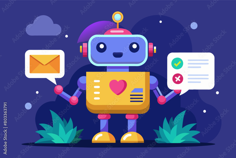 Fototapete pop-up notification designed as a friendly robot delivering a helpful tip