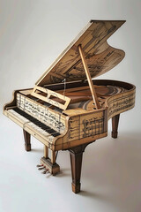 Cross-Sectional View of Grand Piano Designs. This image showcases grand pianos with their internal...