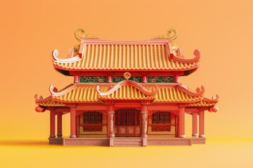 Fototapeta premium 3d illustrations of ancient vietnamese traditional house architect design