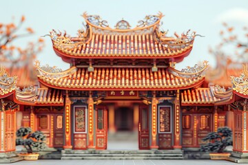 Fototapeta premium 3d illustrations of ancient vietnamese traditional house architect design