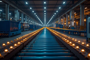 Illuminated conveyor system at night