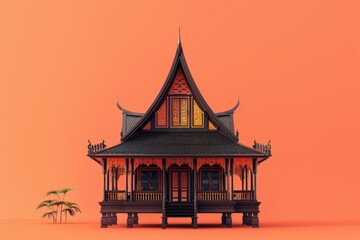 3d illustrations of Indonesian traditional house architect design
