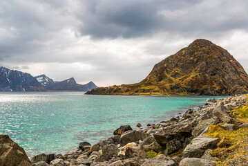 nature sceneries inside the area surroundings of Leknes, Lofoten Islands, Norway, during the spring...