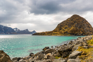 nature sceneries inside the area surroundings of Leknes, Lofoten Islands, Norway, during the spring season