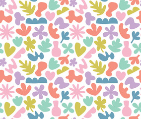 Vector abstract seamless pattern with simple organic shapes. Doodle style colorful background 