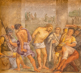 MILAN, ITALY - MARCH 6, 2024: The fresco of Flagellation in the church Basilica di Sant Eustorgio...