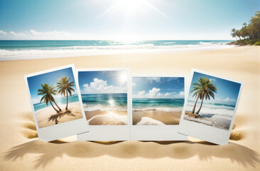 vacation photos with a beautiful beach, sea waves and bright sun, wonderful memories