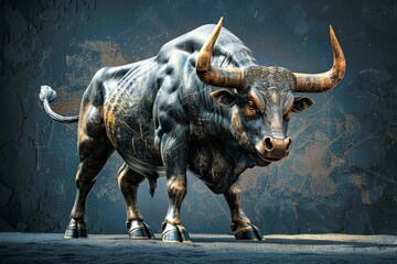 Bull market rally  vibrant blue graphs soar in sunrise glow, depicting financial growth