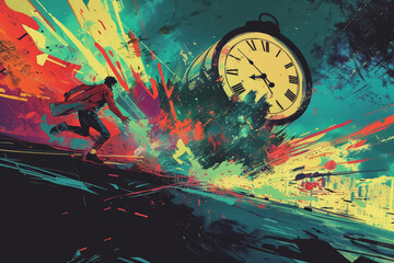 Obraz premium Superhero racing time in comic style