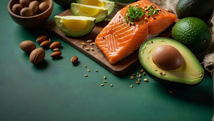 The image shows a wooden cutting board on a green table