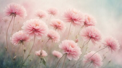 Pink flowers background with soft blur and muted tone colors