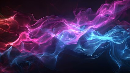 Cyberpunk-inspired colors with luminous waves and smoke on a dark backdrop. Concept Cyberpunk Colors, Luminous Waves, Smoke Effects, Dark Backdrop